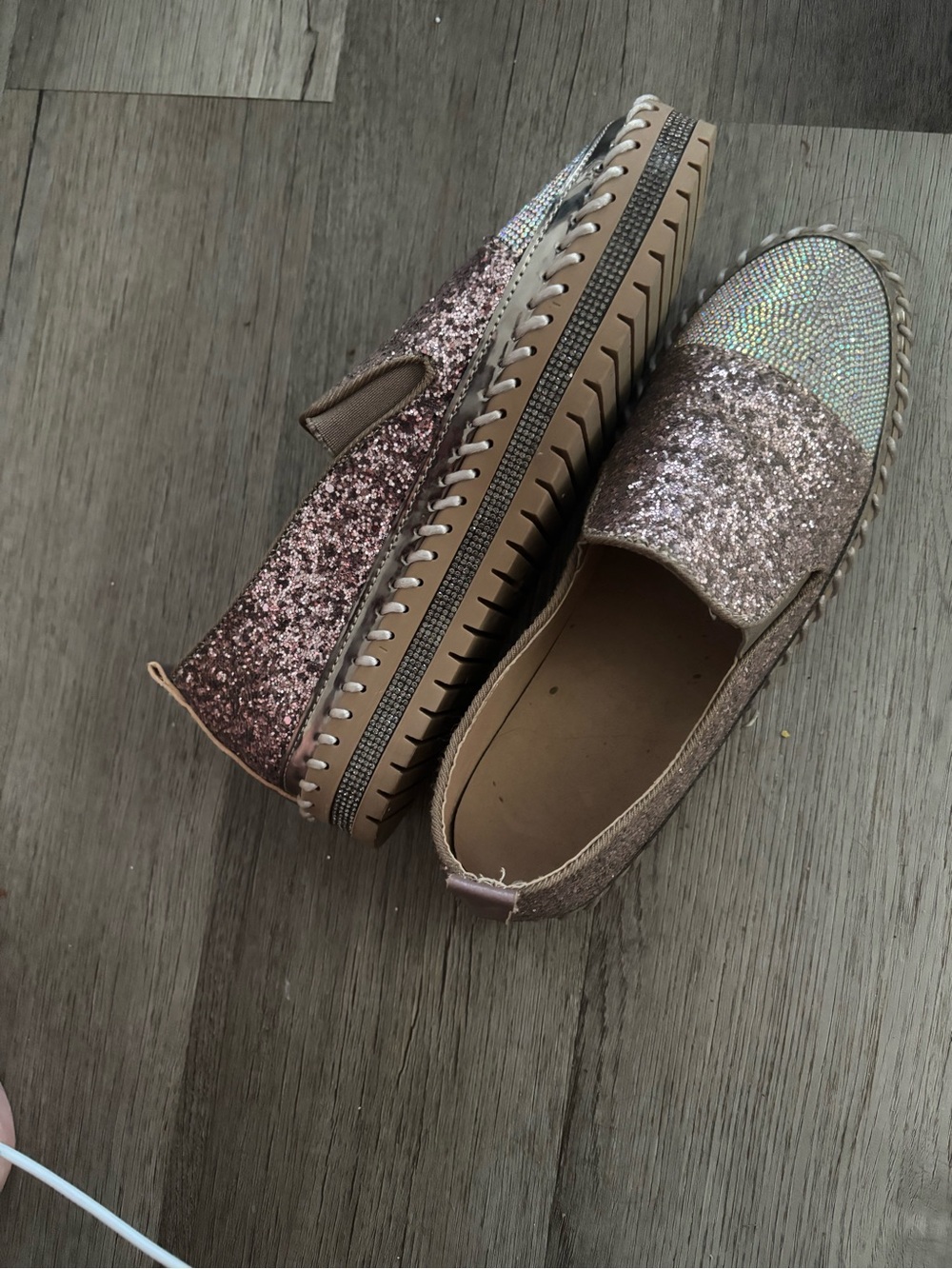 Glitter Slip-On Espadrilles - Rose Gold
